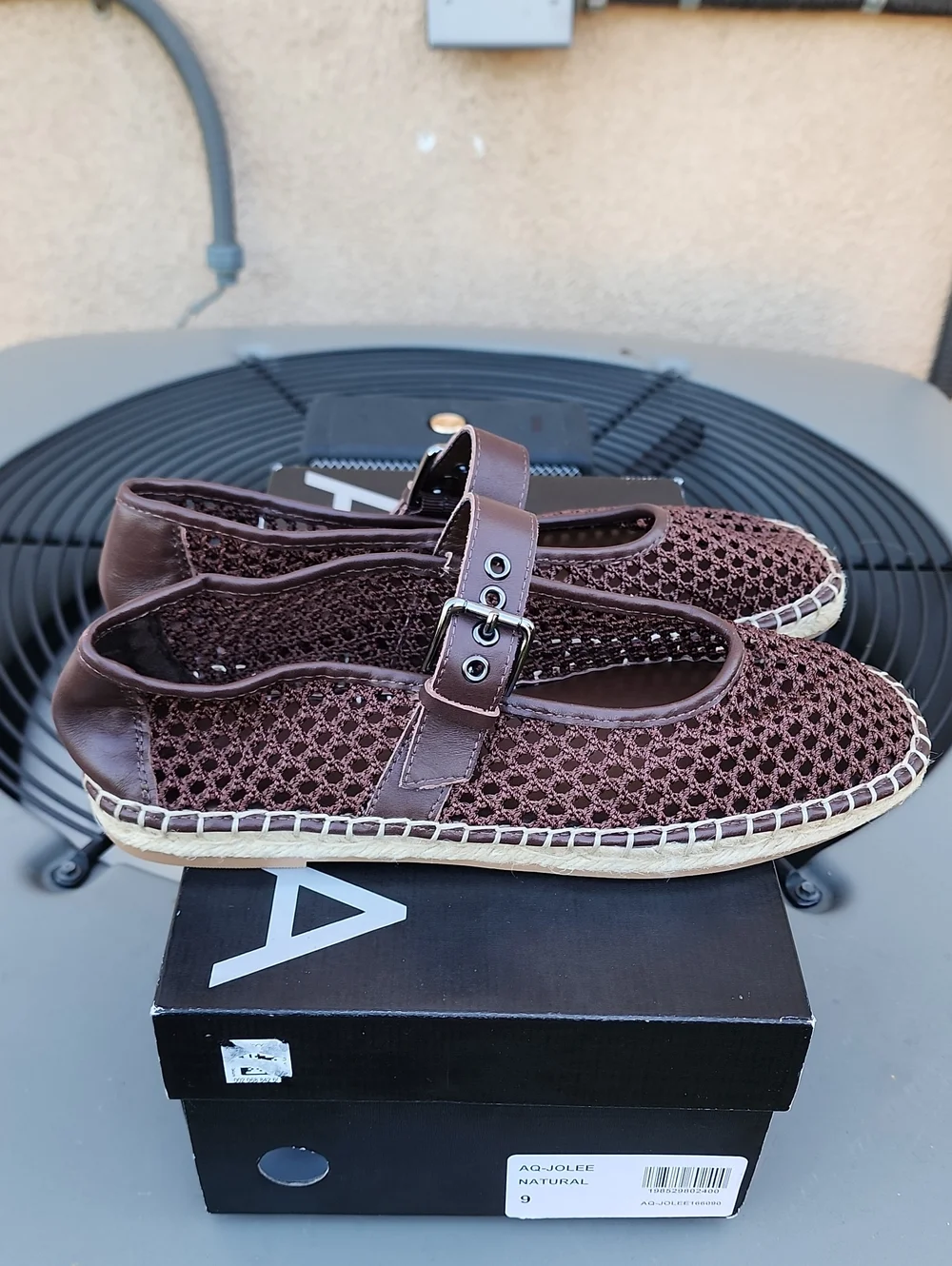New Aqua AQ-Jolee Mary Jane Espadrille Flats in Brown, Sz. 9